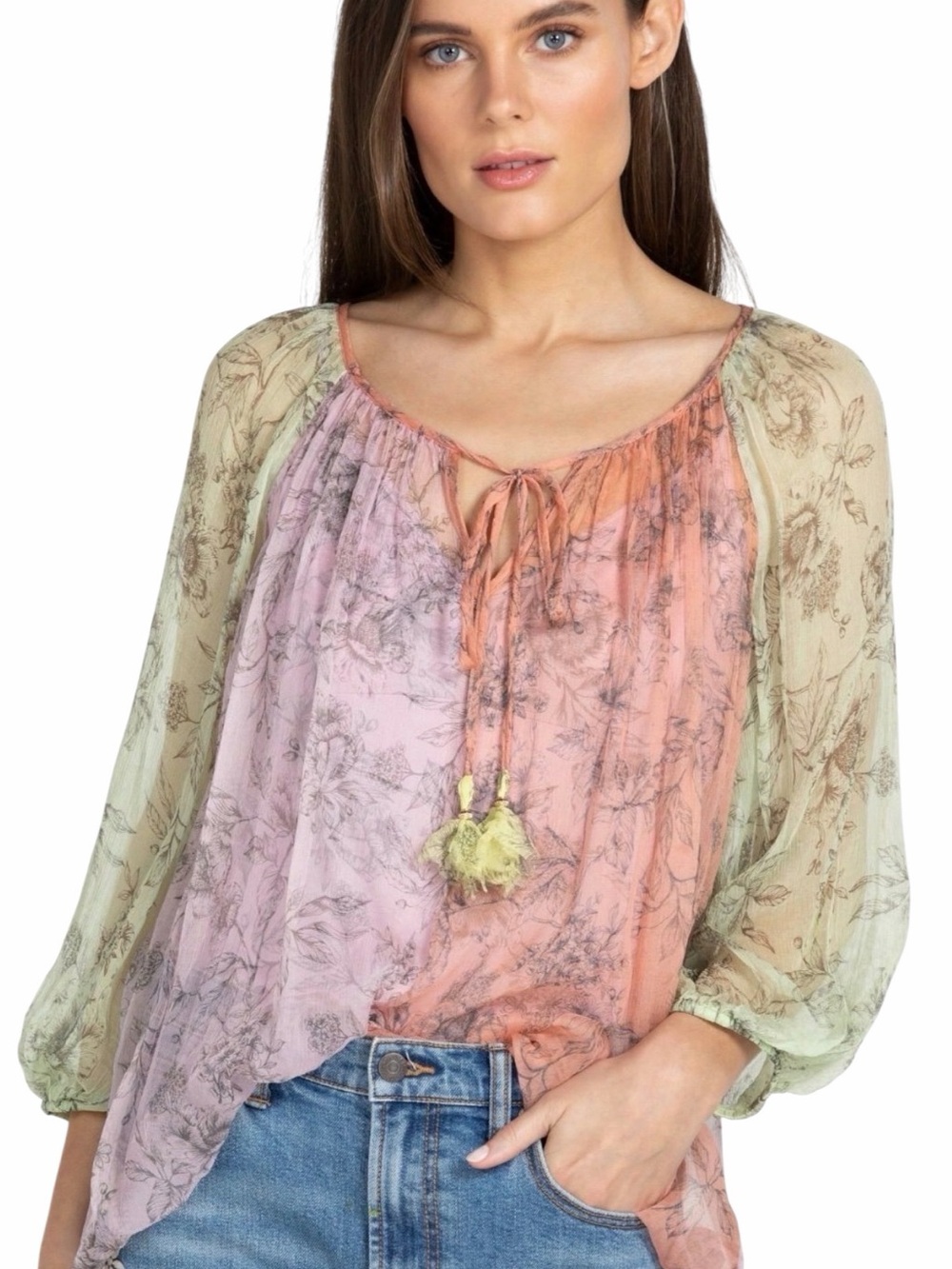 Johnny Was Peasant Silk Blouse | Size S